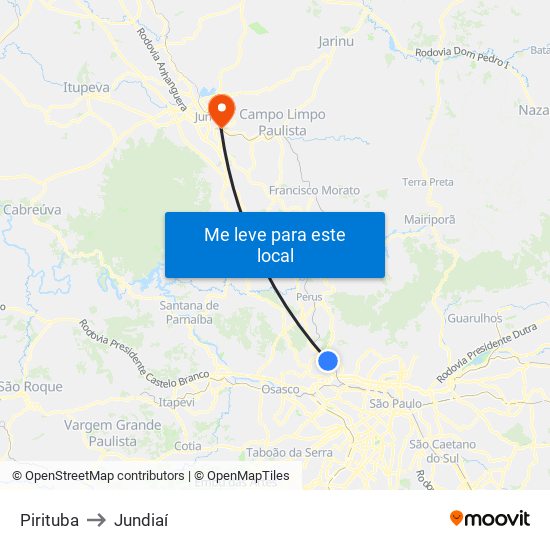 Pirituba to Jundiaí map
