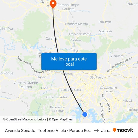 Avenida Senador Teotônio Vilela - Parada Rodrigues Vilares C/B to Jundiaí map