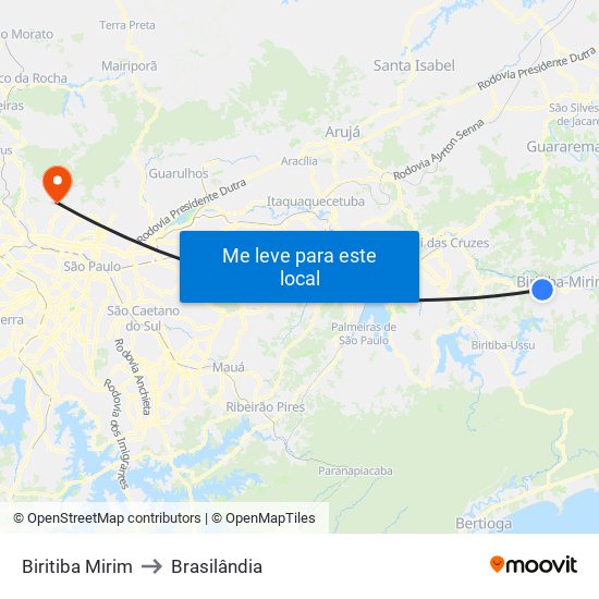Biritiba Mirim to Brasilândia map