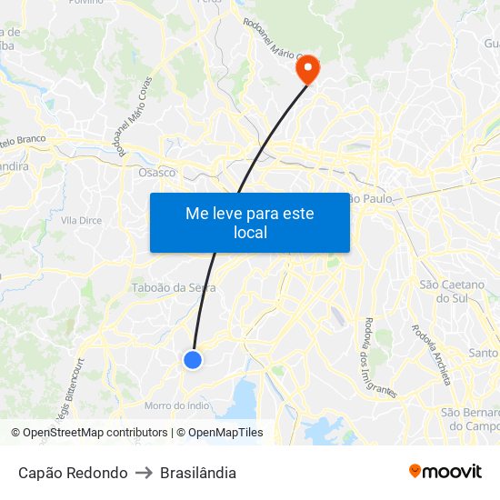 Capão Redondo to Brasilândia map