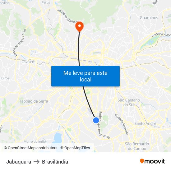 Jabaquara to Brasilândia map