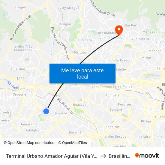 Terminal Urbano Amador Aguiar (Vila Yara) to Brasilândia map