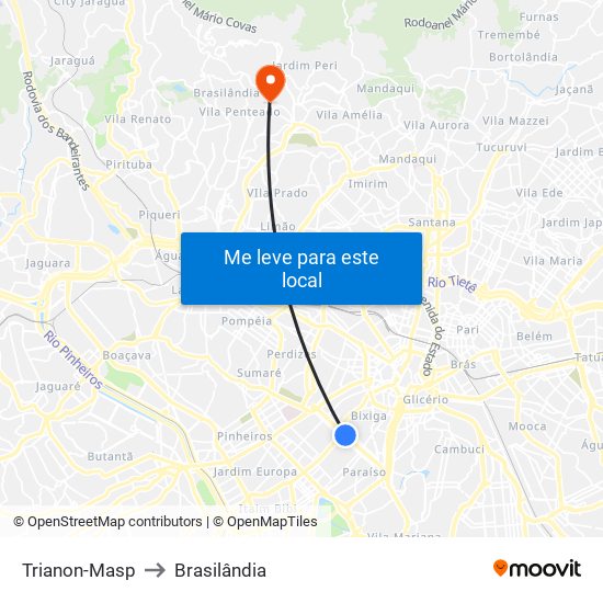 Trianon-Masp to Brasilândia map