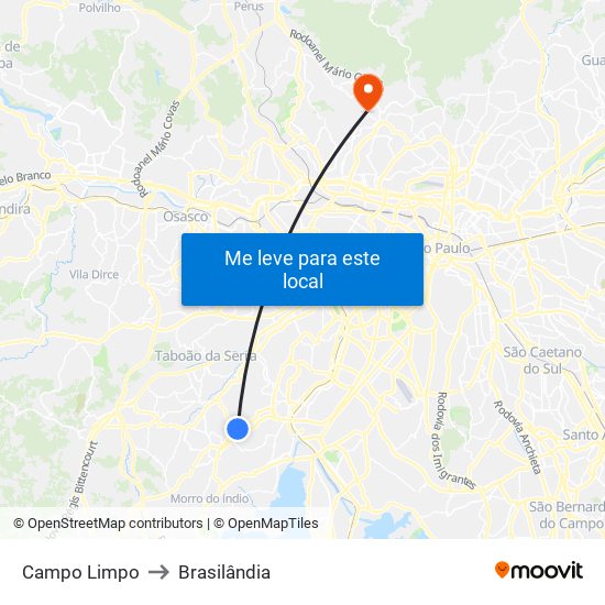 Campo Limpo to Brasilândia map