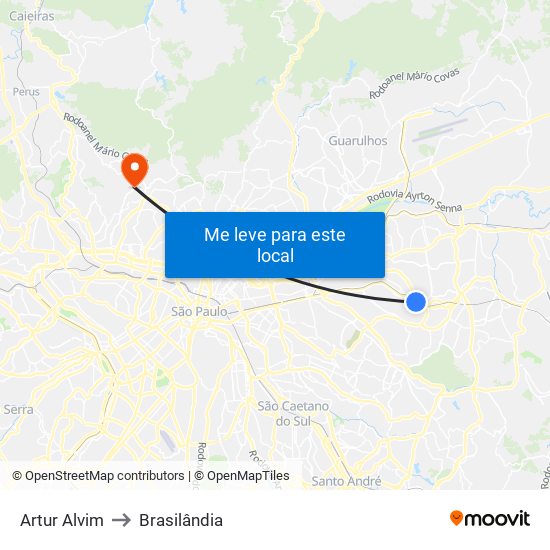 Artur Alvim to Brasilândia map