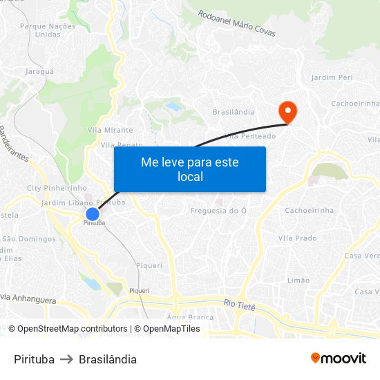 Pirituba to Brasilândia map