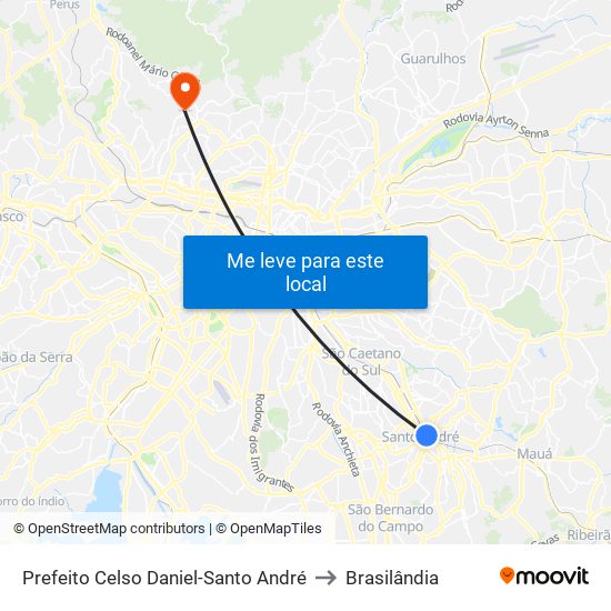 Prefeito Celso Daniel-Santo André to Brasilândia map