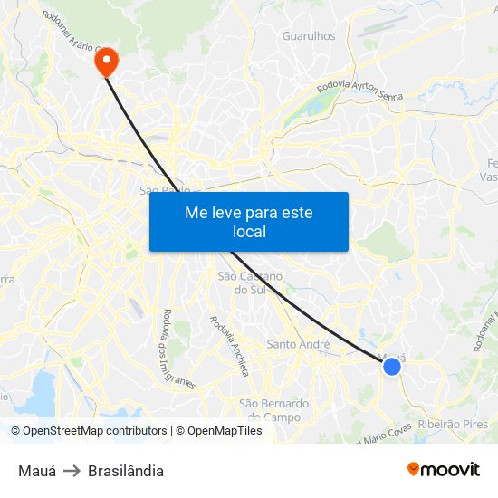Mauá to Brasilândia map