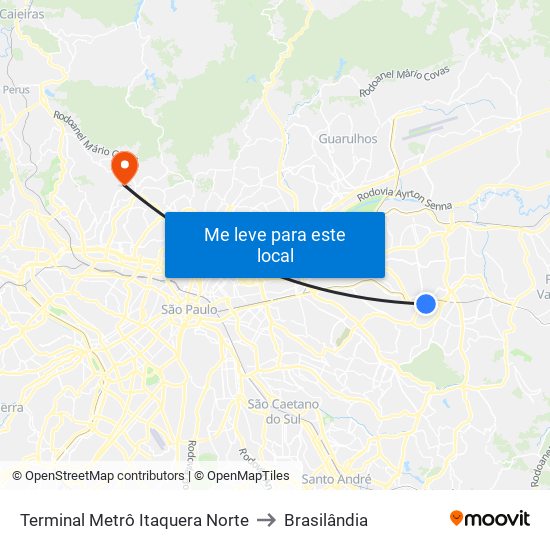 Terminal Metrô Itaquera Norte to Brasilândia map