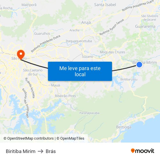 Biritiba Mirim to Brás map