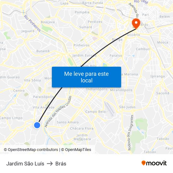Jardim São Luís to Brás map