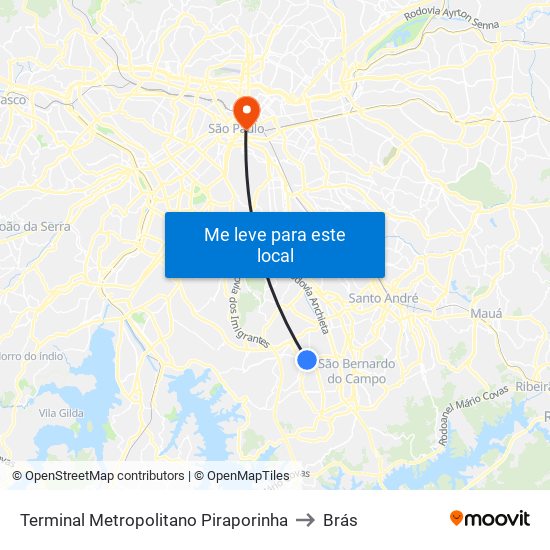 Terminal Metropolitano Piraporinha to Brás map