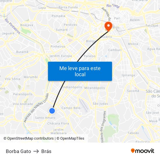 Borba Gato to Brás map