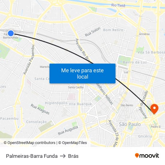 Palmeiras-Barra Funda to Brás map