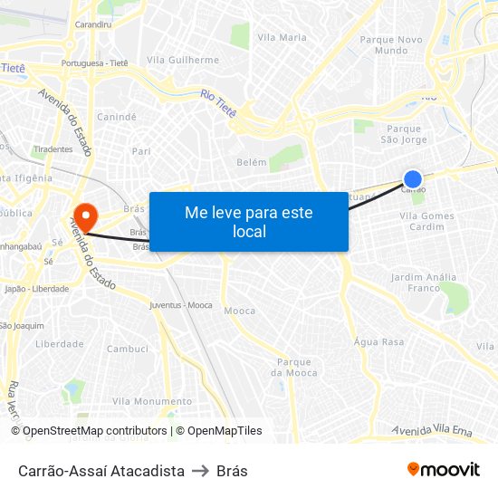 Carrão-Assaí Atacadista to Brás map