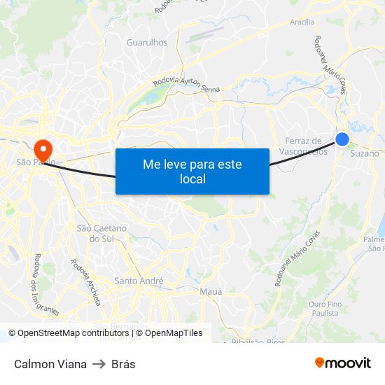 Calmon Viana to Brás map
