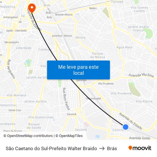São Caetano do Sul-Prefeito Walter Braido to Brás map