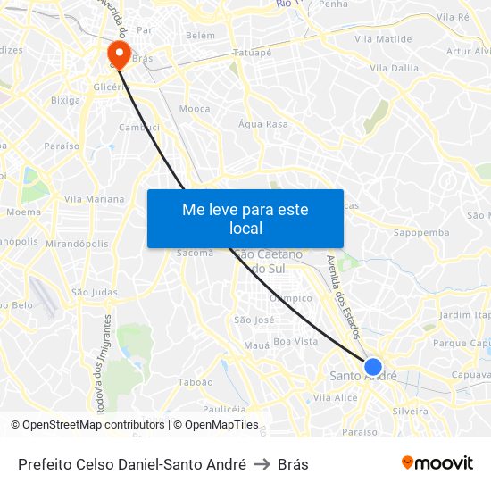 Prefeito Celso Daniel-Santo André to Brás map