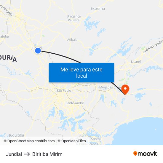 Jundiaí to Biritiba Mirim map
