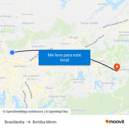 Brasilândia to Biritiba Mirim map