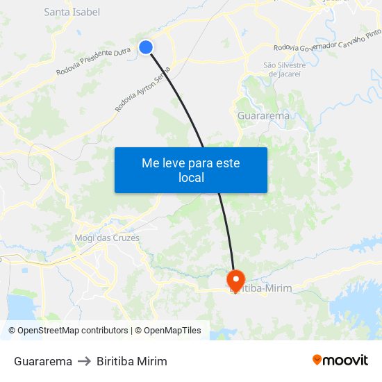 Guararema to Biritiba Mirim map