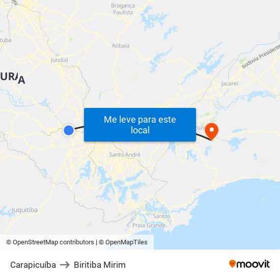 Carapicuíba to Biritiba Mirim map
