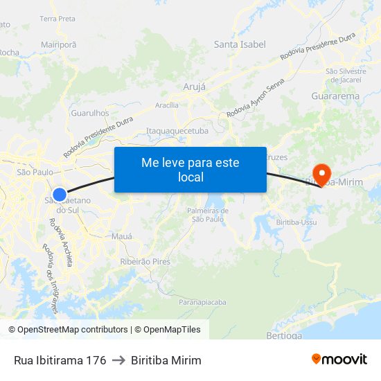 R. Ibitirama, 183 to Biritiba Mirim map