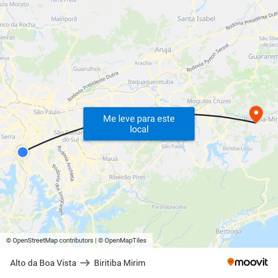 Alto da Boa Vista to Biritiba Mirim map