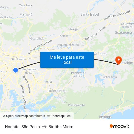 Hospital São Paulo to Biritiba Mirim map