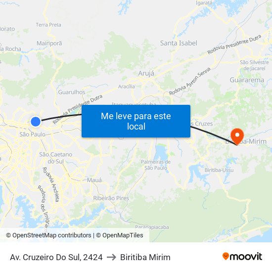 Av. Cruzeiro Do Sul, 2424 to Biritiba Mirim map