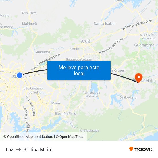 Luz to Biritiba Mirim map
