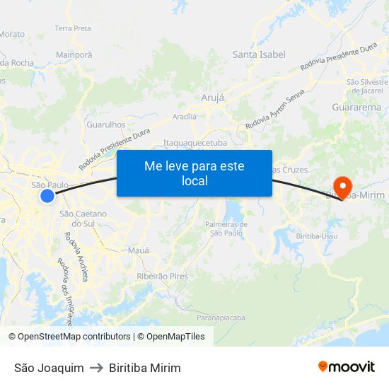 São Joaquim to Biritiba Mirim map