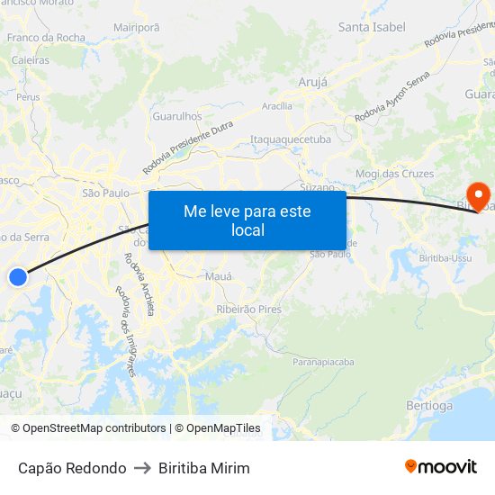 Capão Redondo to Biritiba Mirim map
