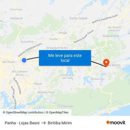 Penha - Lojas Besni to Biritiba Mirim map