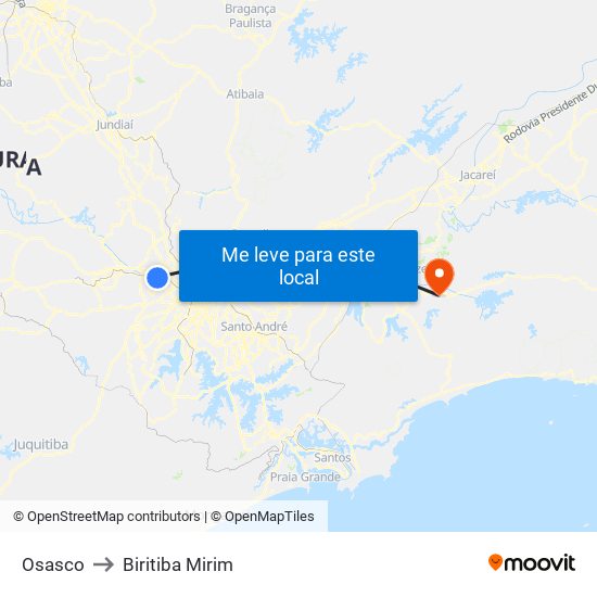 Osasco to Biritiba Mirim map