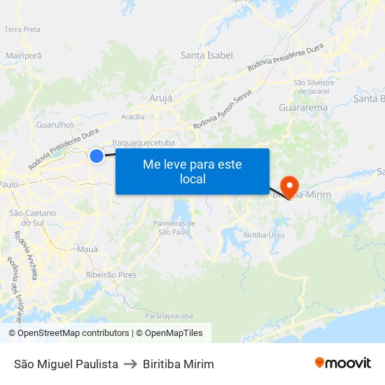 São Miguel Paulista to Biritiba Mirim map