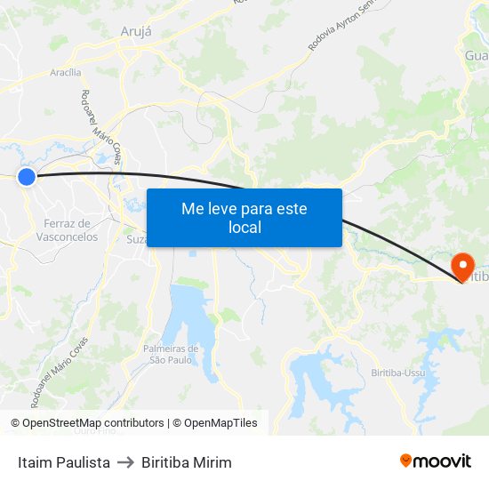 Itaim Paulista to Biritiba Mirim map