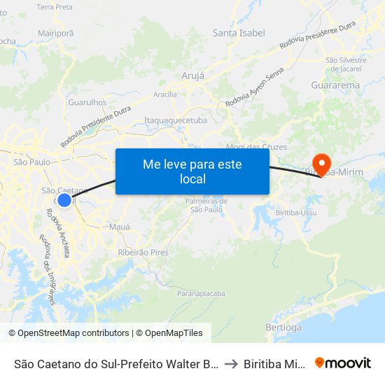 São Caetano do Sul-Prefeito Walter Braido to Biritiba Mirim map