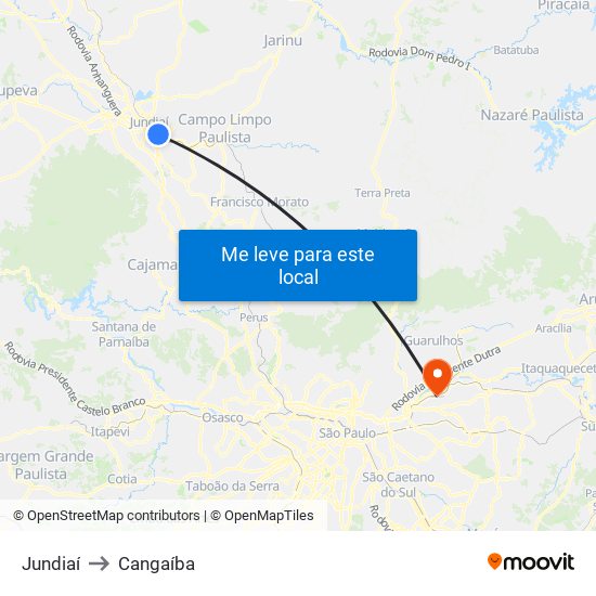 Jundiaí to Cangaíba map