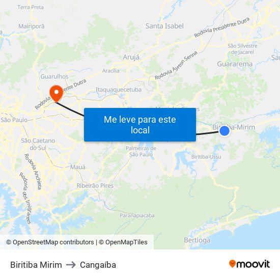 Biritiba Mirim to Cangaíba map