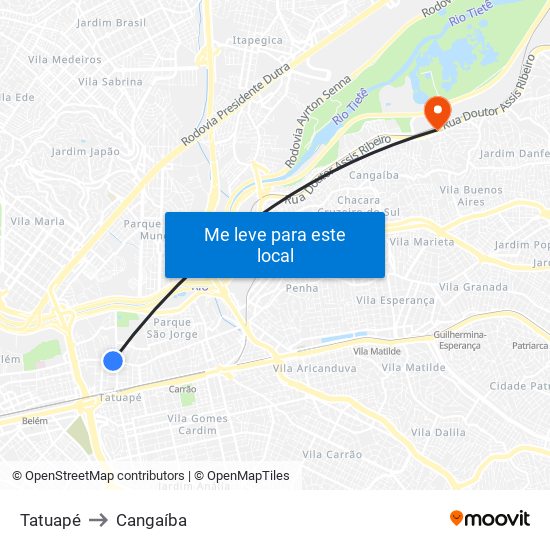 Tatuapé to Cangaíba map