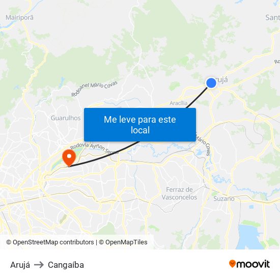 Arujá to Cangaíba map