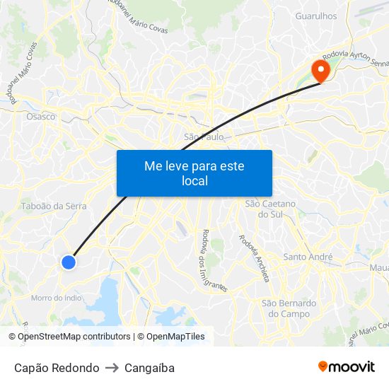 Capão Redondo to Cangaíba map