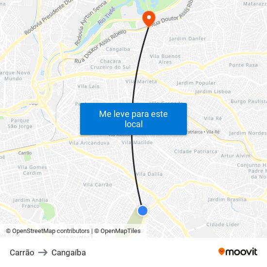 Carrão to Cangaíba map
