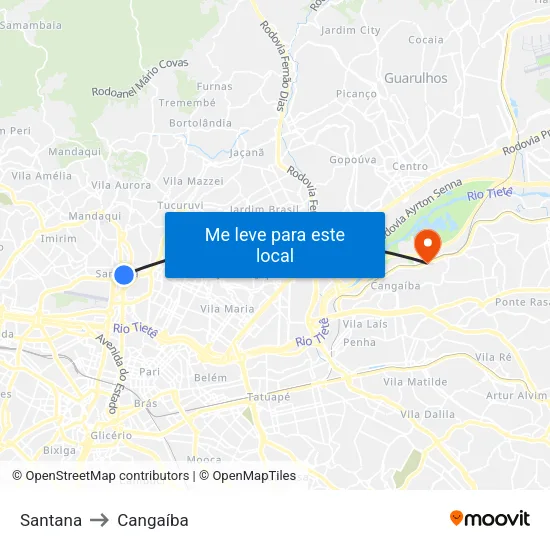 Santana to Cangaíba map