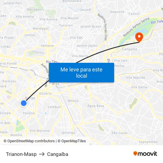 Trianon-Masp to Cangaíba map