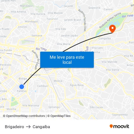 Brigadeiro to Cangaíba map