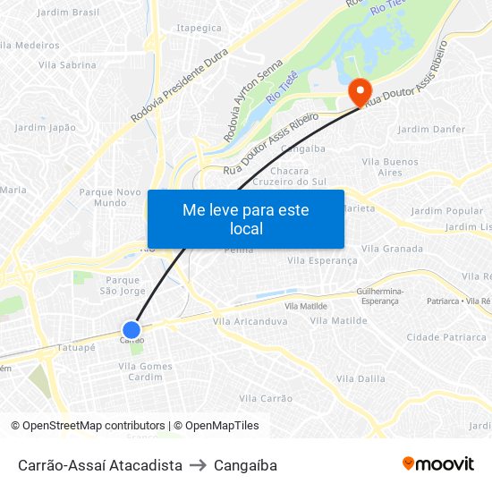 Carrão-Assaí Atacadista to Cangaíba map