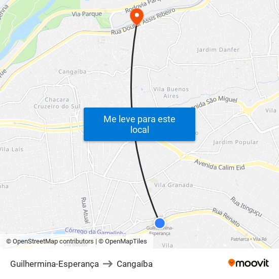 Guilhermina-Esperança to Cangaíba map