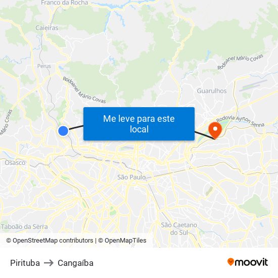 Pirituba to Cangaíba map